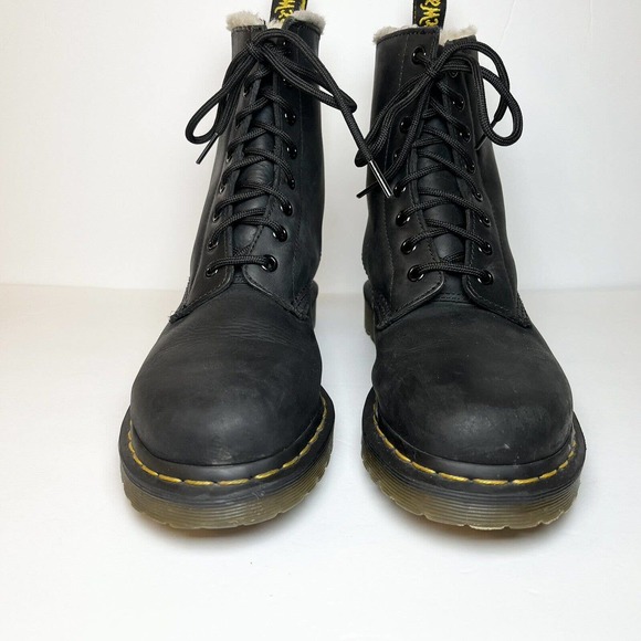 Dr Martens Boots Size 8 Black Leather 1460 Serena Faux Fur Lined Lace Up - Picture 4 of 14